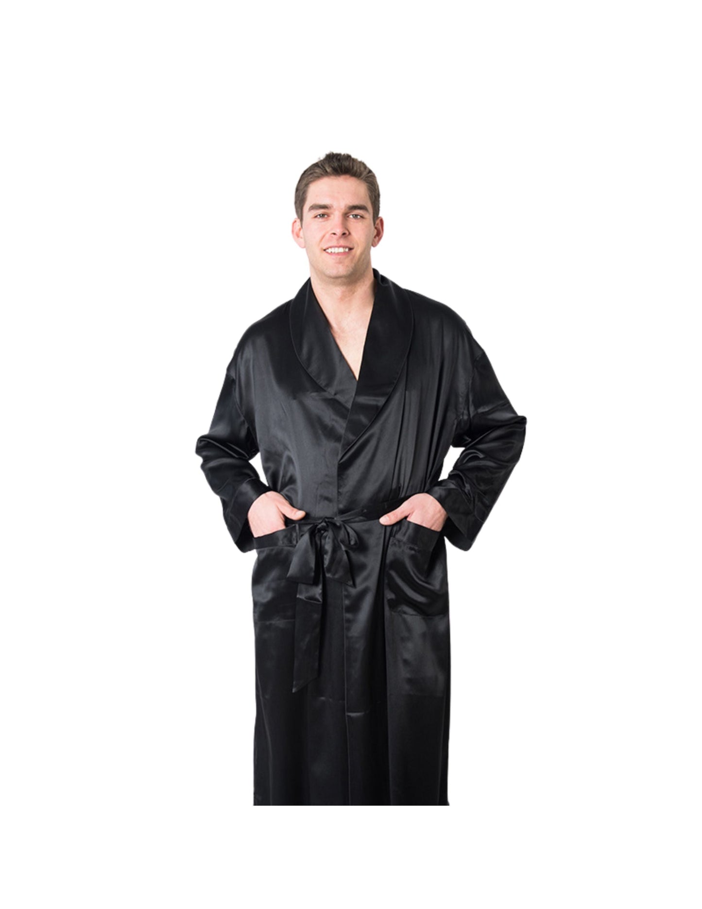 Men's Mulberry Silk Robe Black - Velora Luxury Fashion