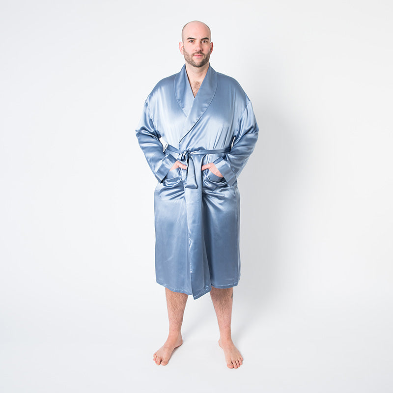 Men's Mulberry Silk Robe Twilight Blue - Velora Luxury Fashion
