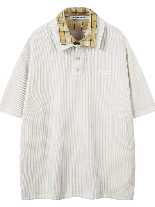 Men's Plaid Collar Short Sleeve Ribbed Polo - Velora Luxury Fashion