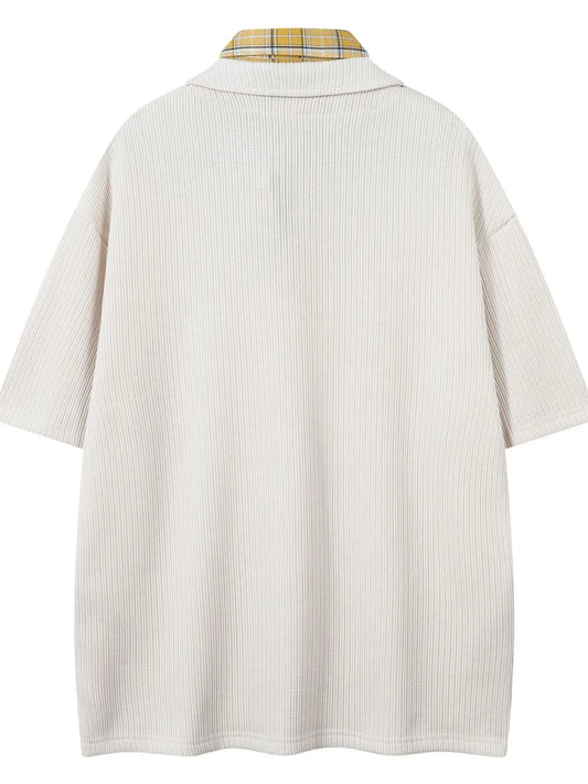 Men's Plaid Collar Short Sleeve Ribbed Polo - Velora Luxury Fashion