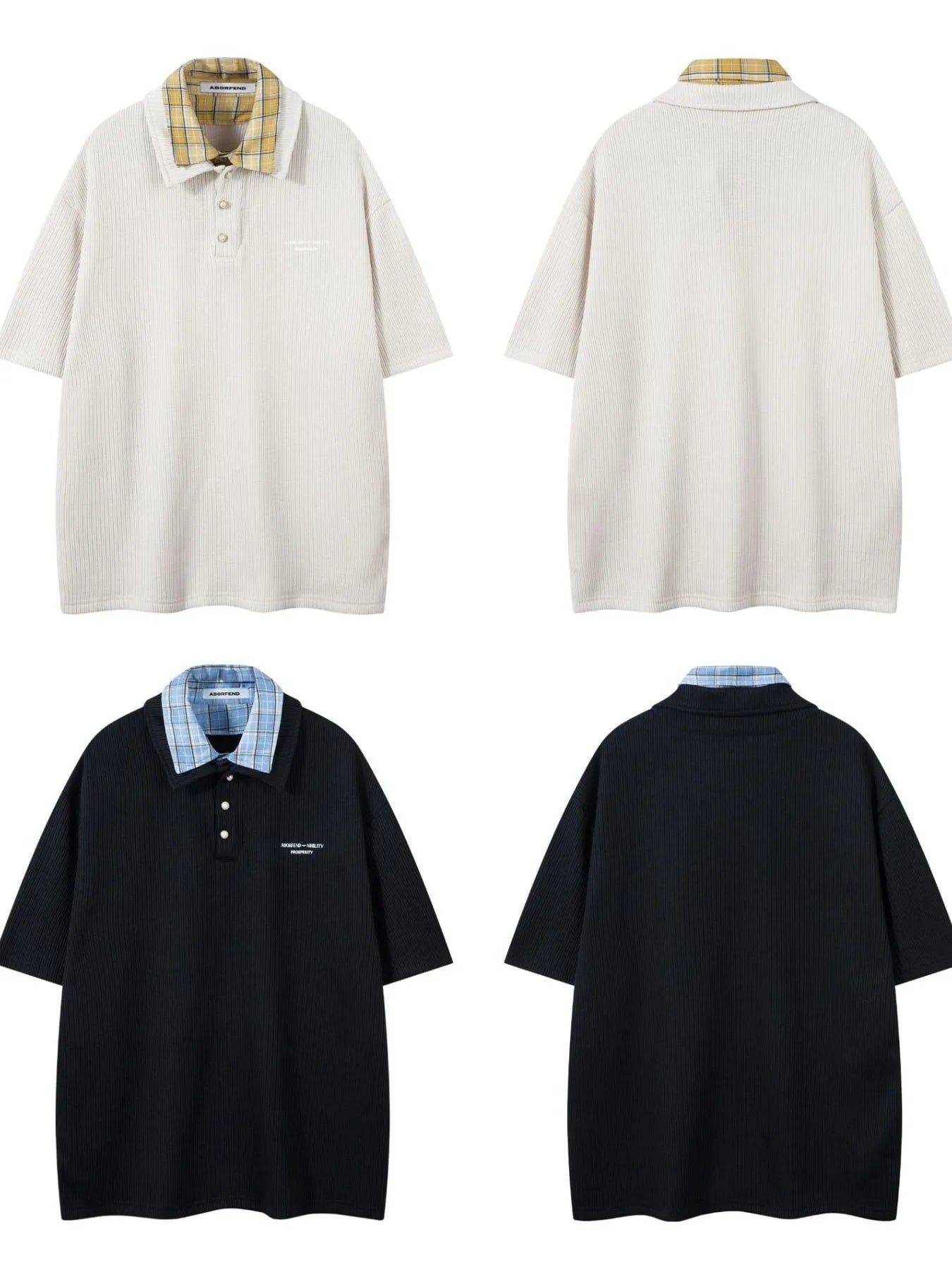 Men's Plaid Collar Short Sleeve Ribbed Polo - Velora Luxury Fashion