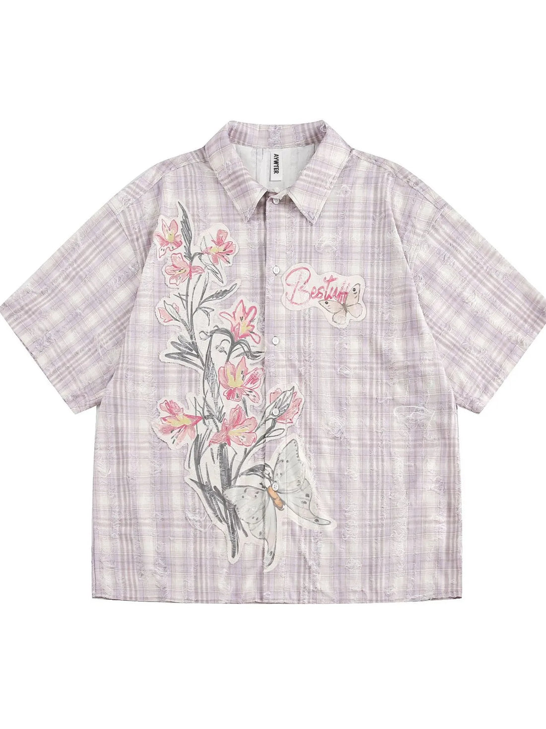 Men's Plaid Floral Short Sleeve Shirt - Velora Luxury Fashion