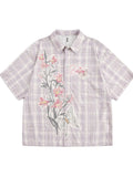 Men's Plaid Floral Short Sleeve Shirt - Velora Luxury Fashion