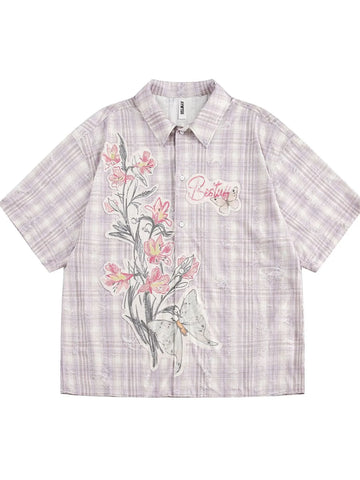 Men's Plaid Floral Short Sleeve Shirt - Velora Luxury Fashion