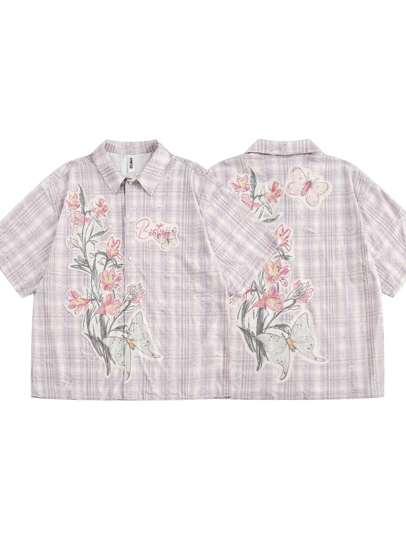 Men's Plaid Floral Short Sleeve Shirt - Velora Luxury Fashion