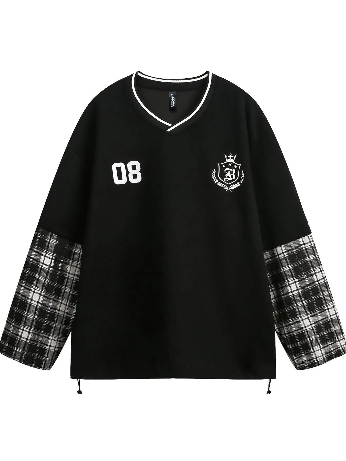 Men's Plaid Sleeve V-Neck Sweatshirt - Velora Luxury Fashion