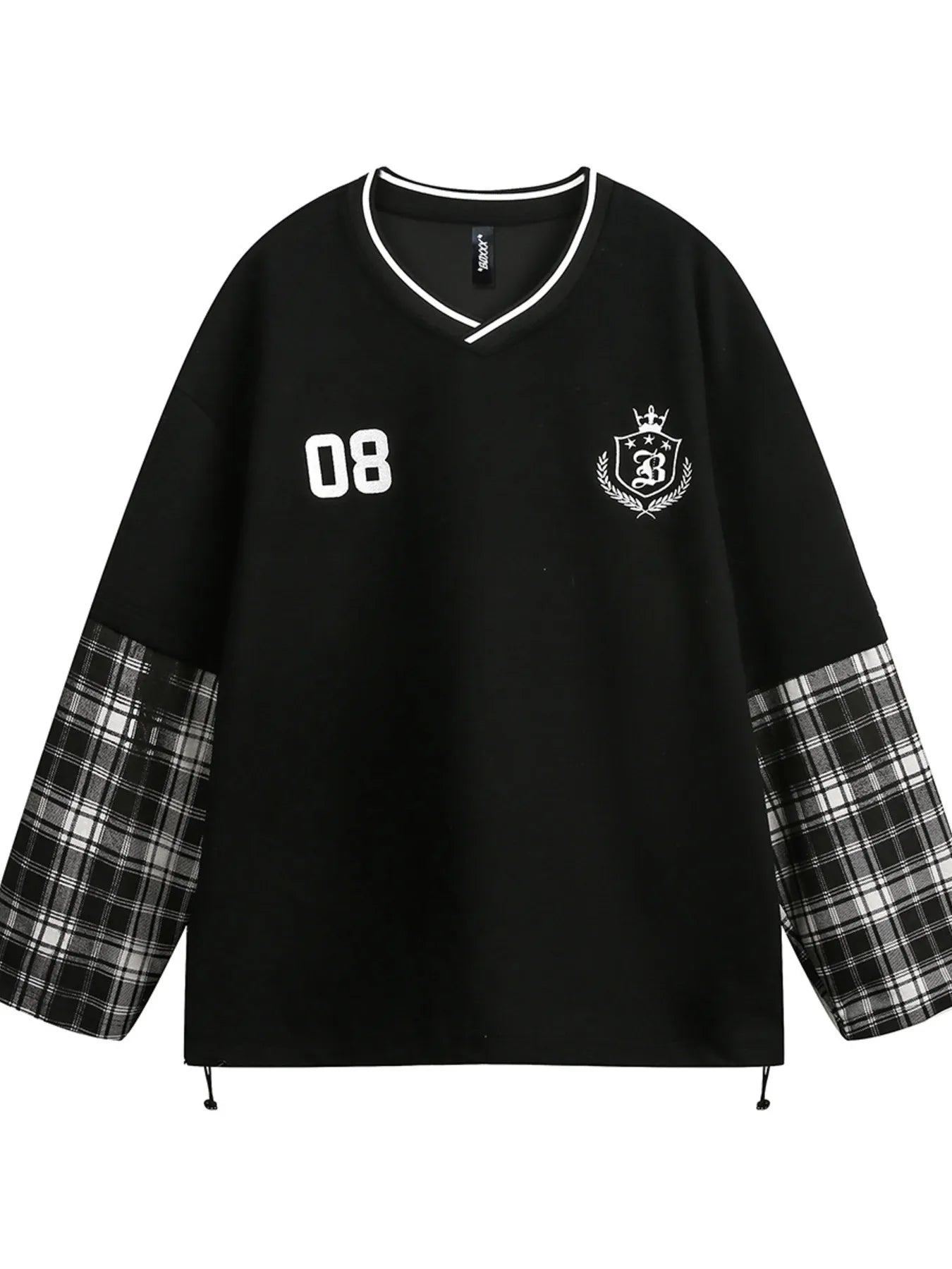 Men's Plaid Sleeve V-Neck Sweatshirt - Velora Luxury Fashion