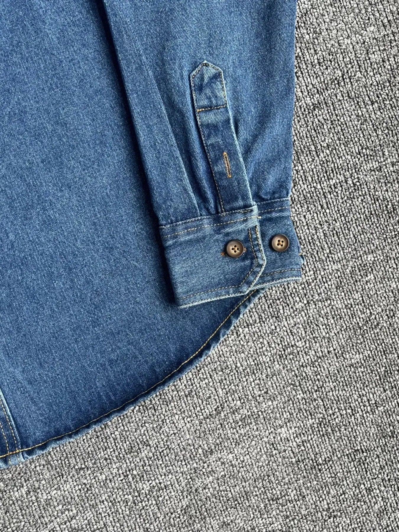 Men's Plus Size Button Up Washed Denim Shirt - Velora Luxury Fashion