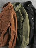 Men's Plus Size Corduroy Button Up Long Sleeve Jacket - Velora Luxury Fashion