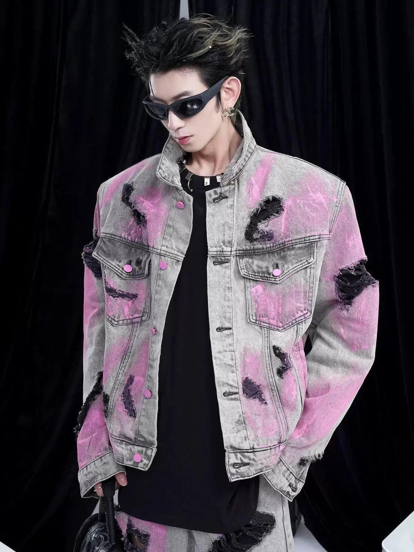 Men's Plus Size Graffiti Washed Button Up Denim Jacket - Velora Luxury Fashion