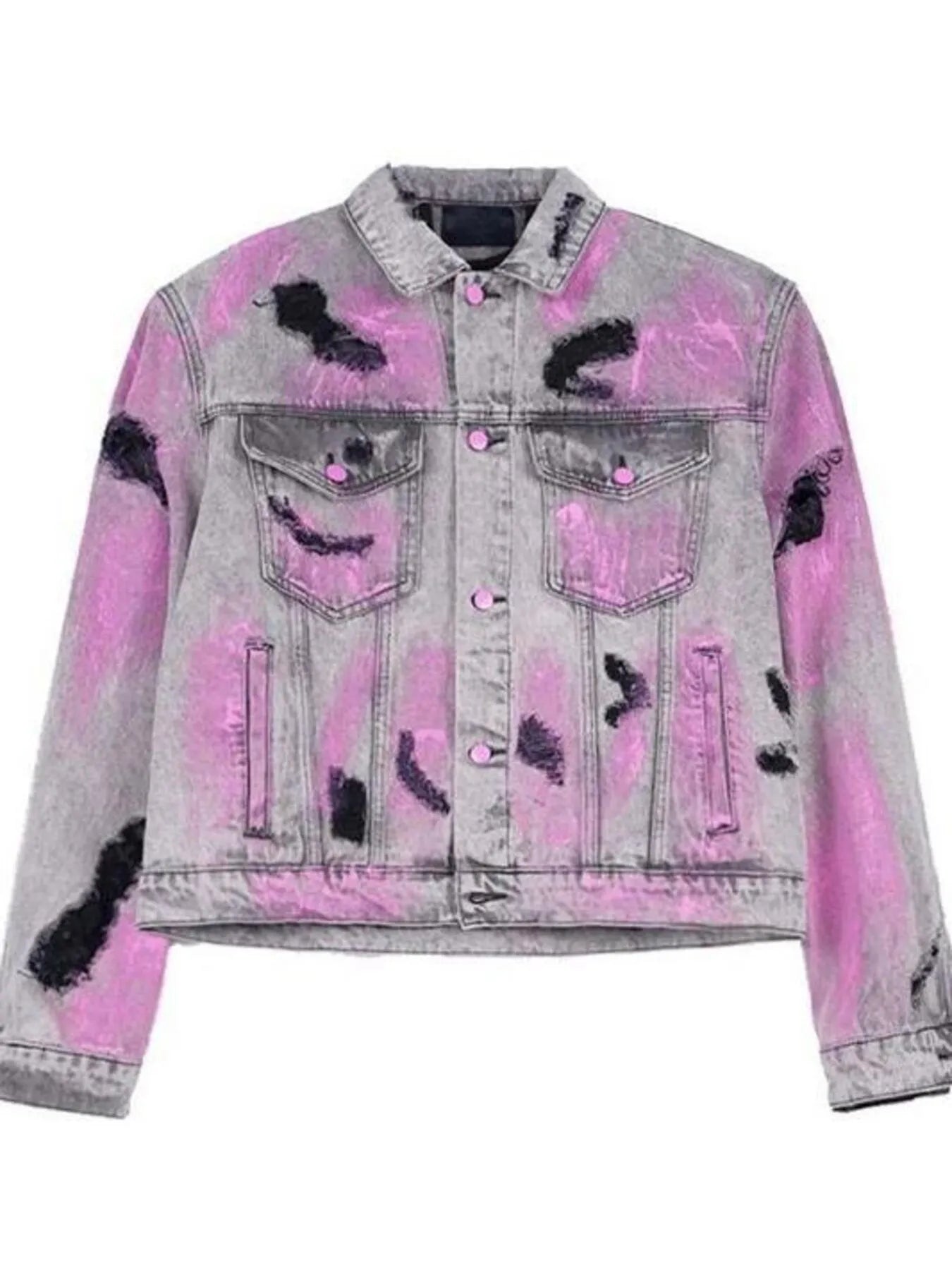 Men's Plus Size Graffiti Washed Button Up Denim Jacket - Velora Luxury Fashion