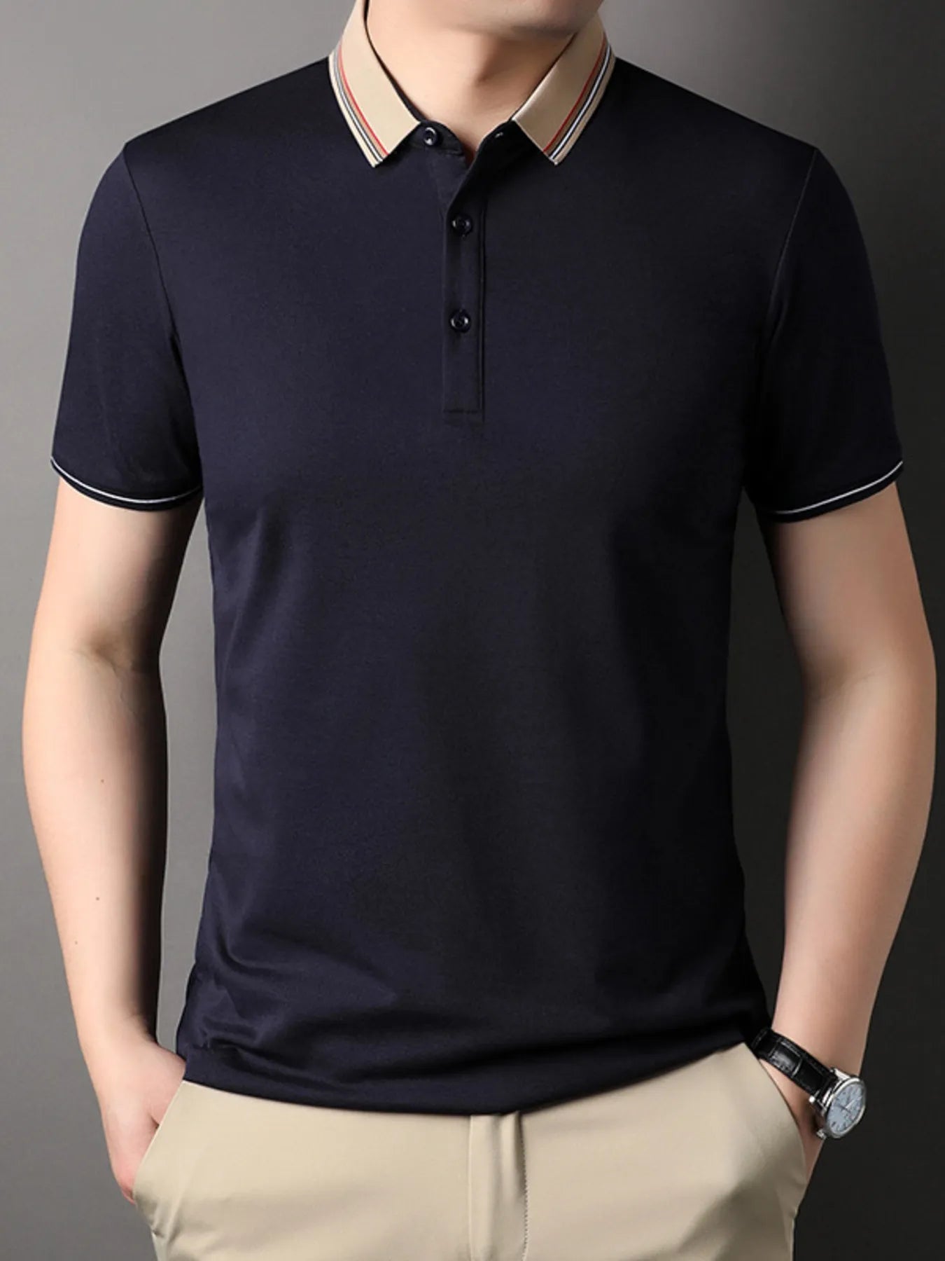 Men's Plus Size Striped Collar Short Sleeve Casual Polo Shirt - Velora Luxury Fashion