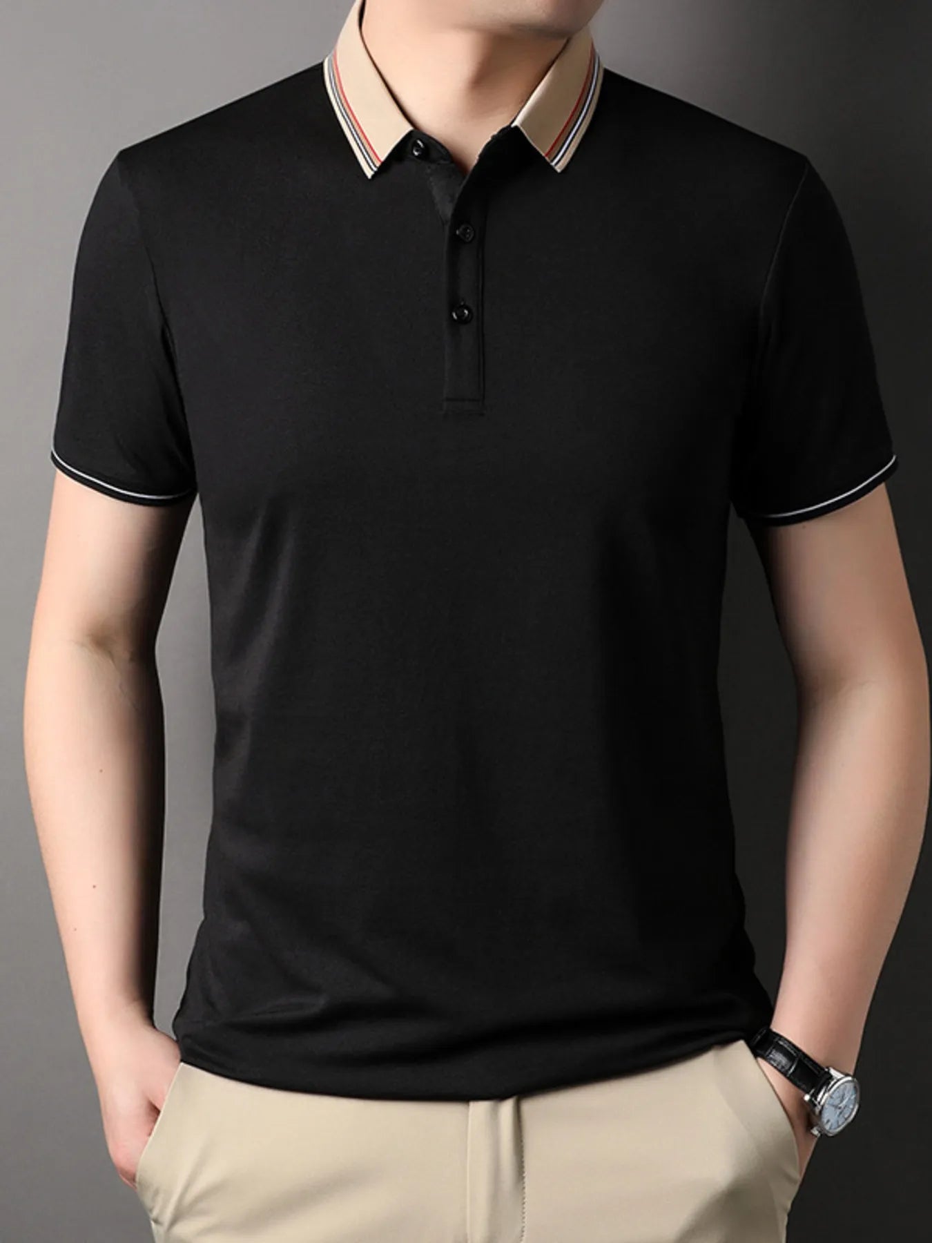 Men's Plus Size Striped Collar Short Sleeve Casual Polo Shirt - Velora Luxury Fashion