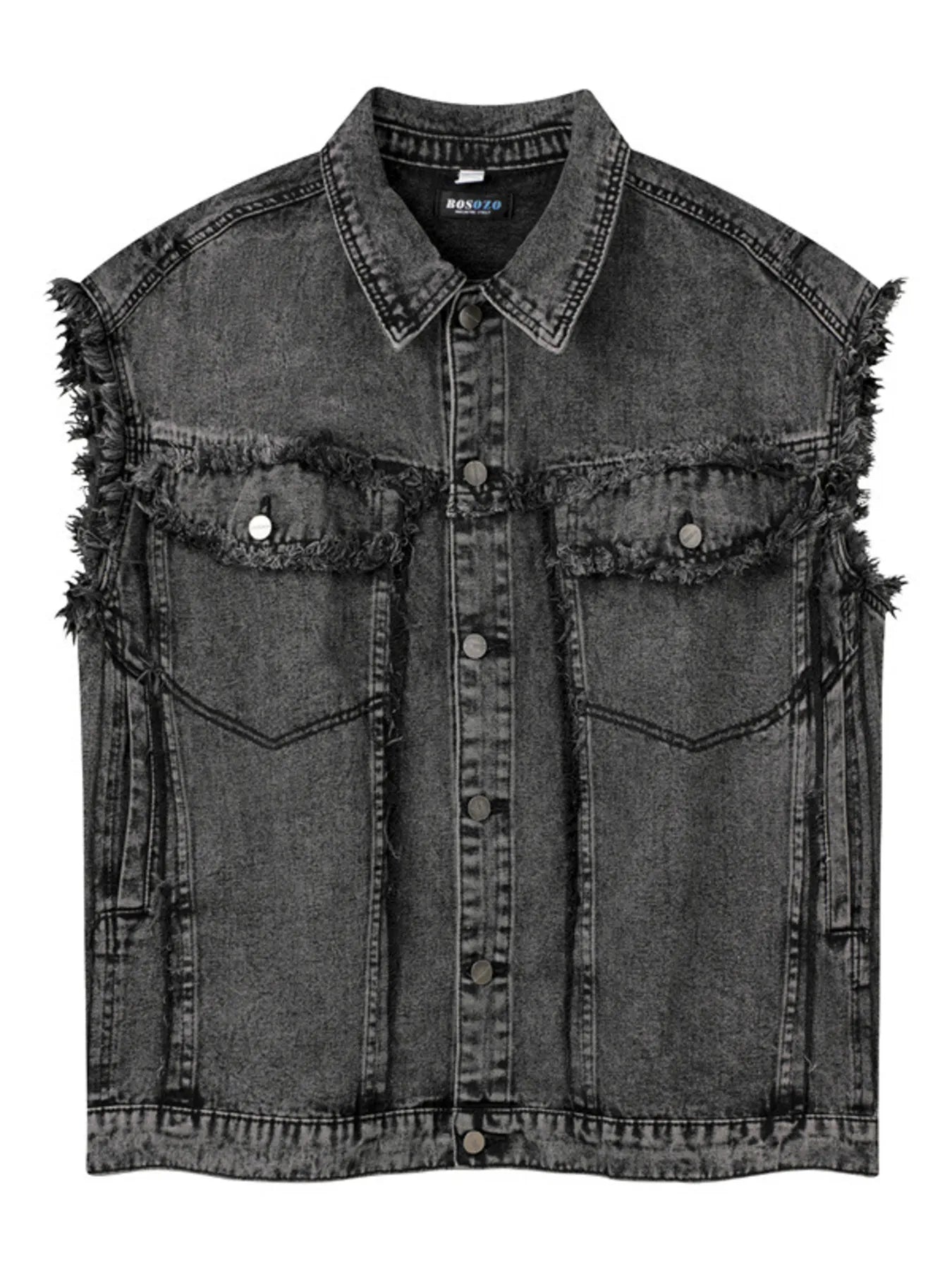 Men's Raw Hem Button Up Sleeveless Denim Jacket - Velora Luxury Fashion