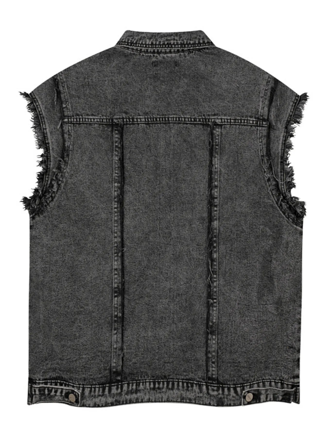 Men's Raw Hem Button Up Sleeveless Denim Jacket - Velora Luxury Fashion