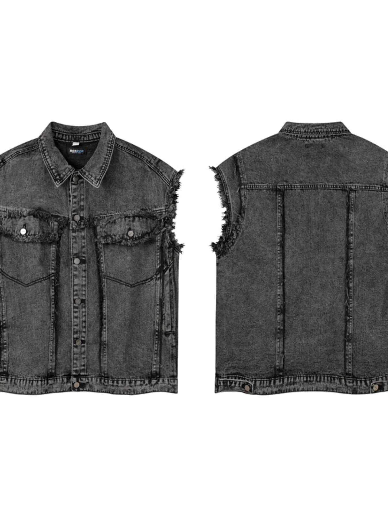 Men's Raw Hem Button Up Sleeveless Denim Jacket - Velora Luxury Fashion