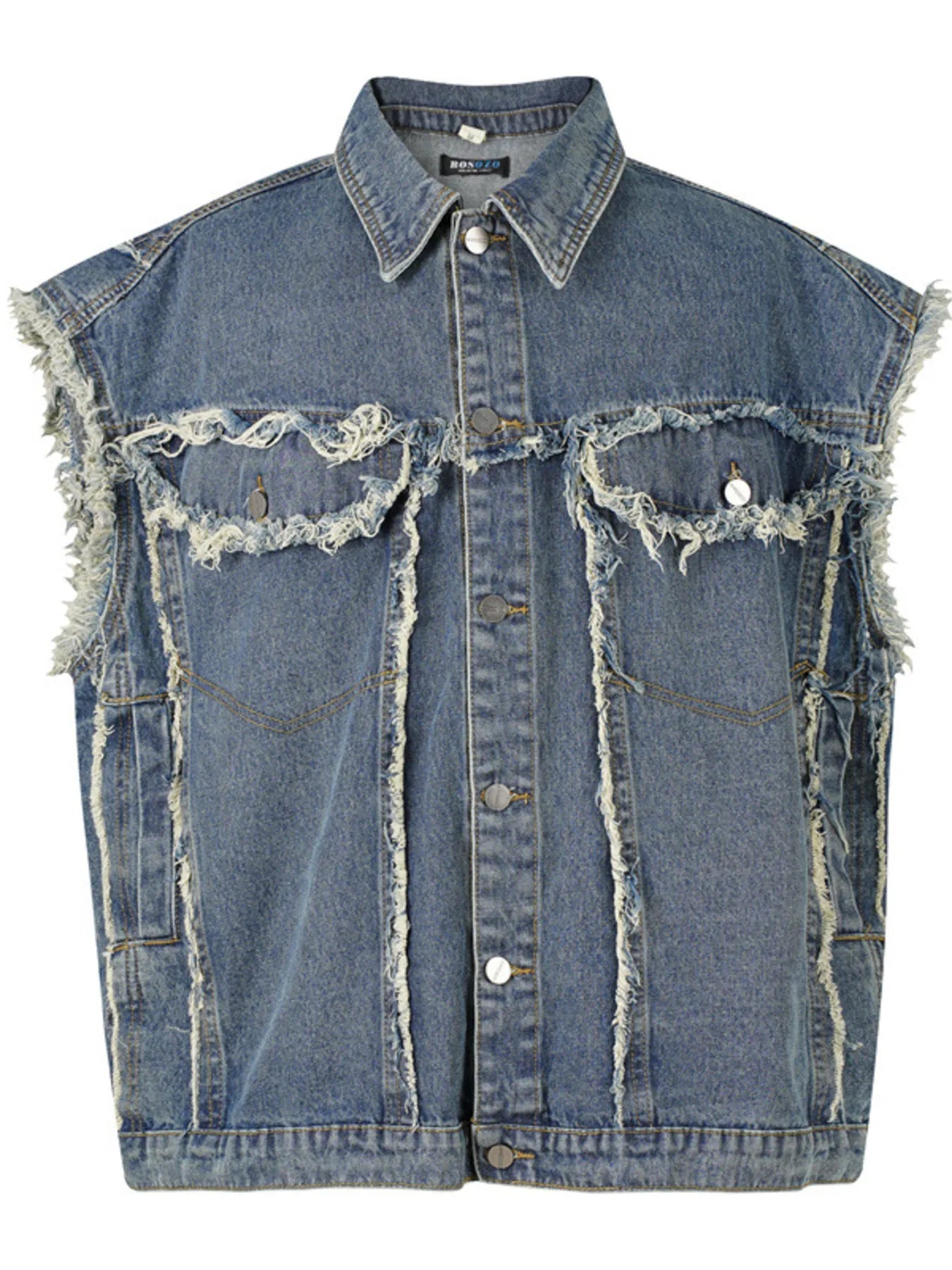 Men's Raw Hem Button Up Sleeveless Denim Jacket - Velora Luxury Fashion