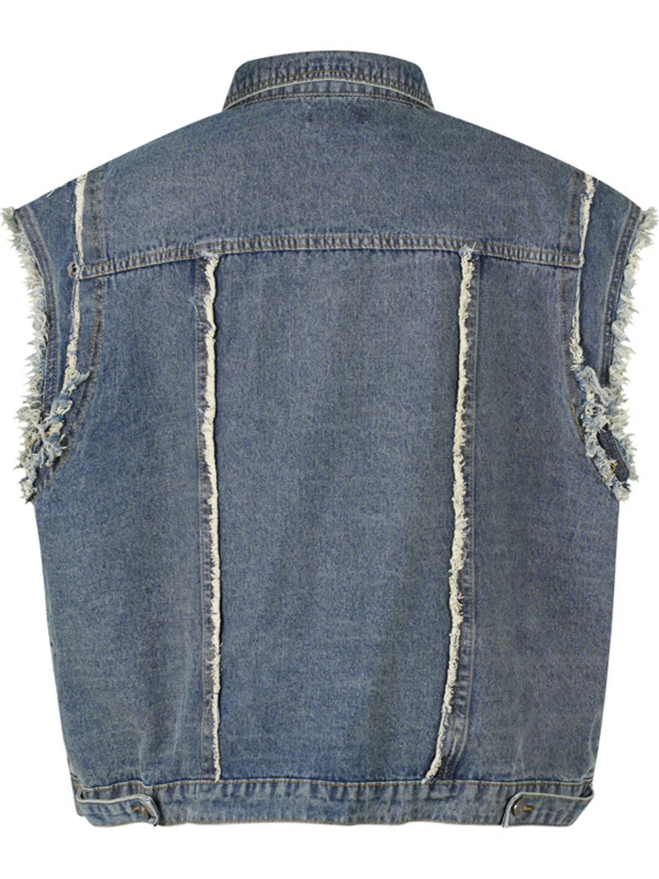 Men's Raw Hem Button Up Sleeveless Denim Jacket - Velora Luxury Fashion