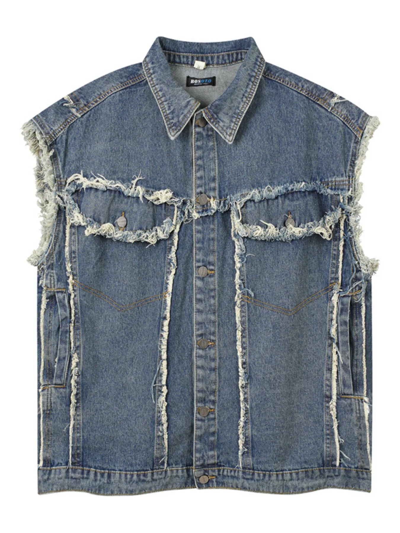 Men's Raw Hem Button Up Sleeveless Denim Jacket - Velora Luxury Fashion