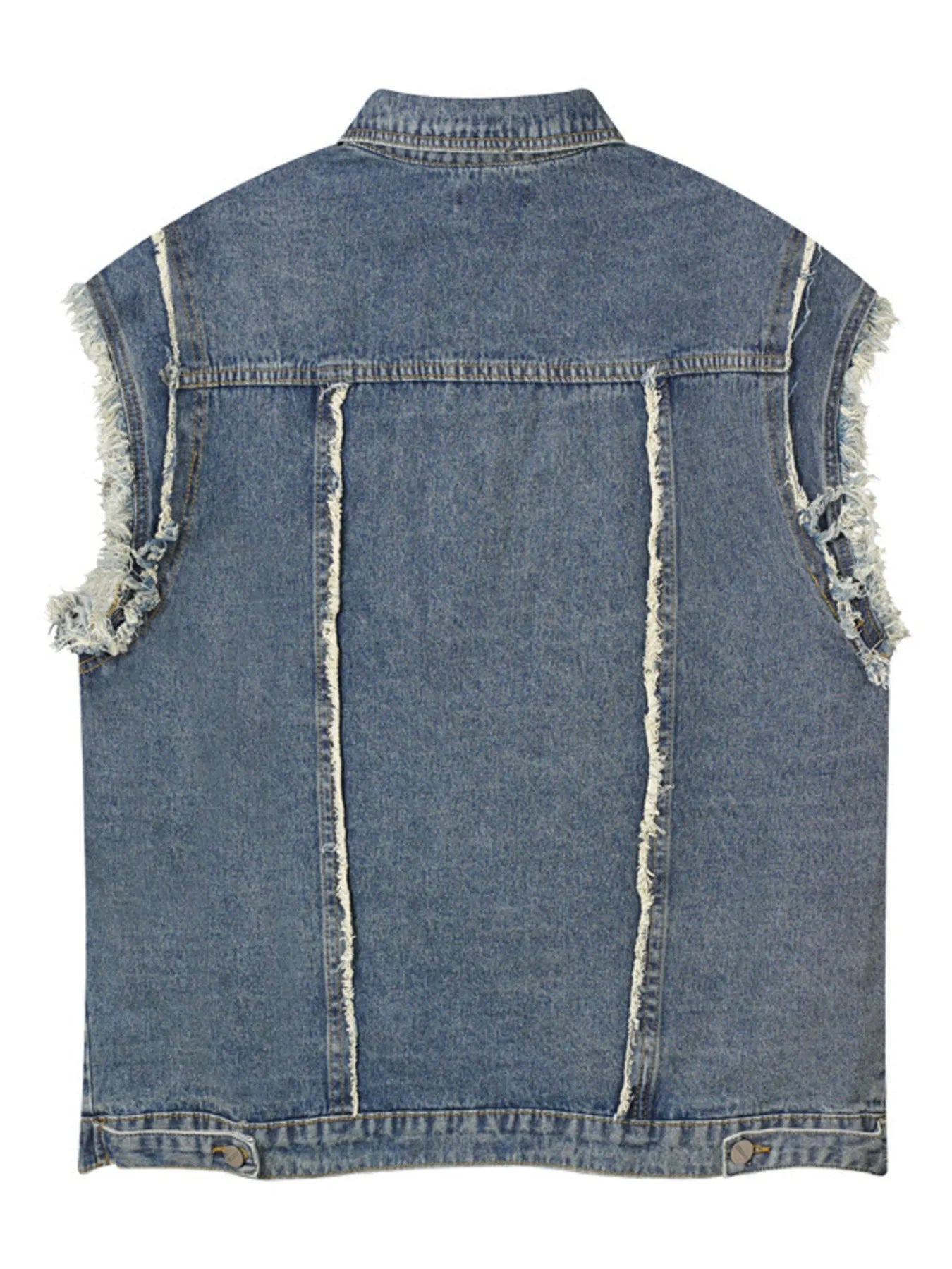 Men's Raw Hem Button Up Sleeveless Denim Jacket - Velora Luxury Fashion