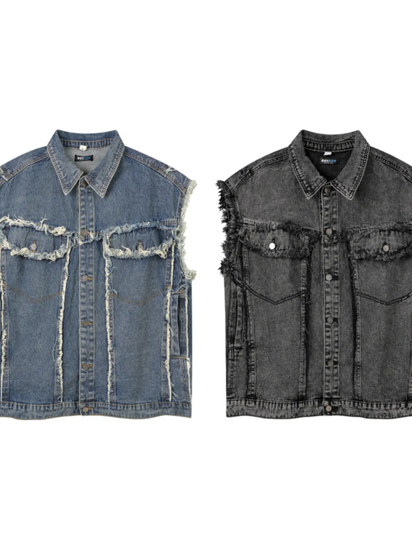 Men's Raw Hem Button Up Sleeveless Denim Jacket - Velora Luxury Fashion