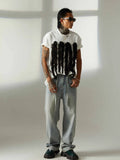 Men's Rhinestone Embellished Wash Relaxed Fit Jeans - Velora Luxury Fashion