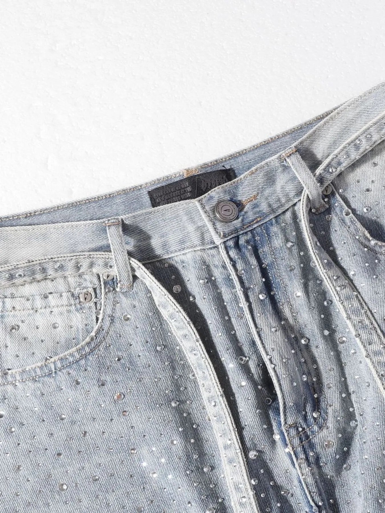 Men's Rhinestone Embellished Wash Relaxed Fit Jeans - Velora Luxury Fashion