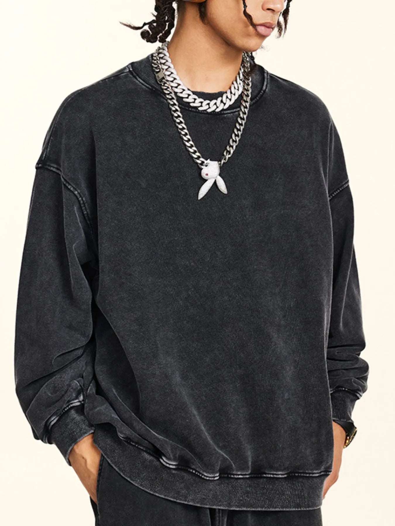 Men's Round Neck Drop Shoulder Sweatshirt - Velora Luxury Fashion