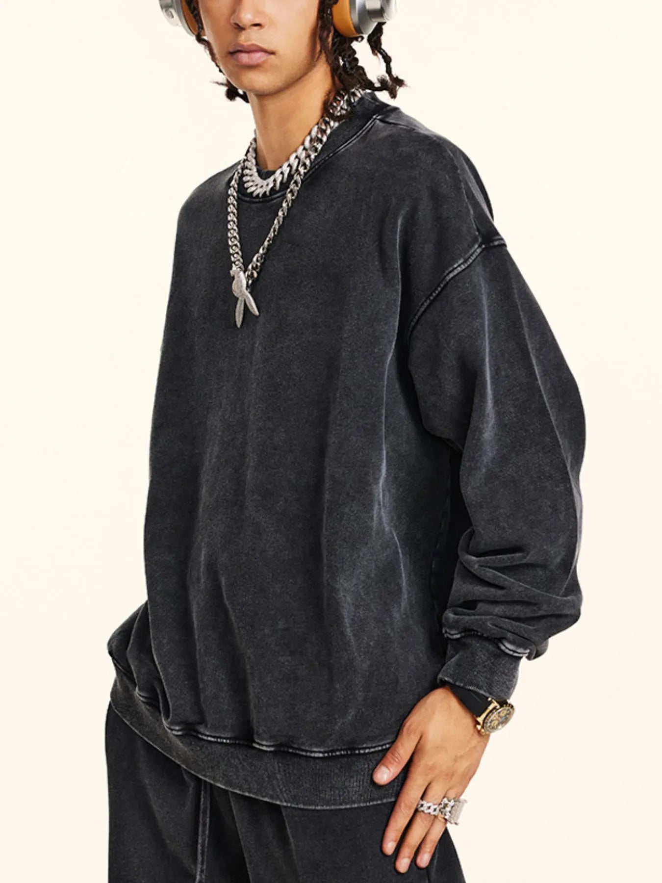 Men's Round Neck Drop Shoulder Sweatshirt - Velora Luxury Fashion