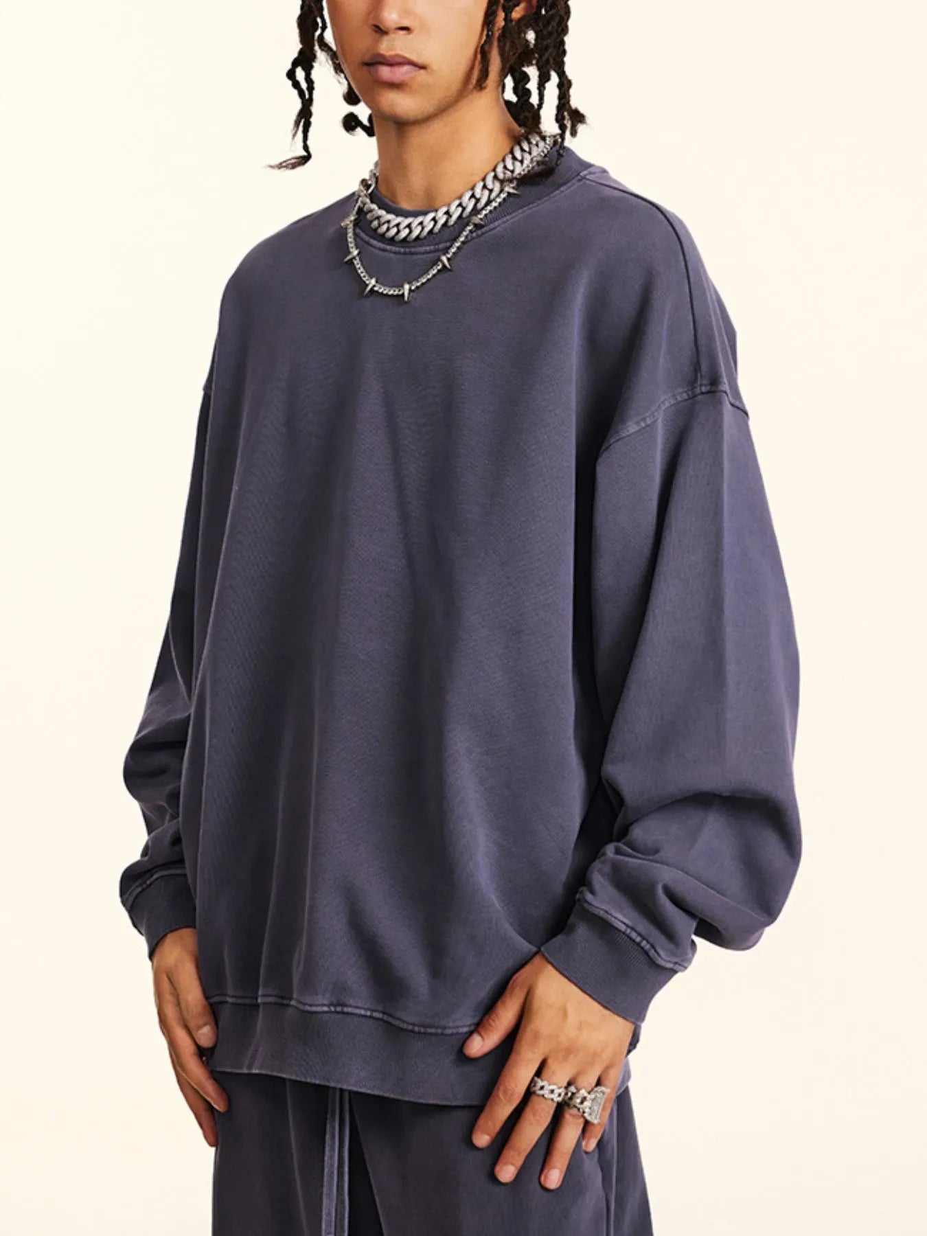 Men's Round Neck Drop Shoulder Sweatshirt - Velora Luxury Fashion