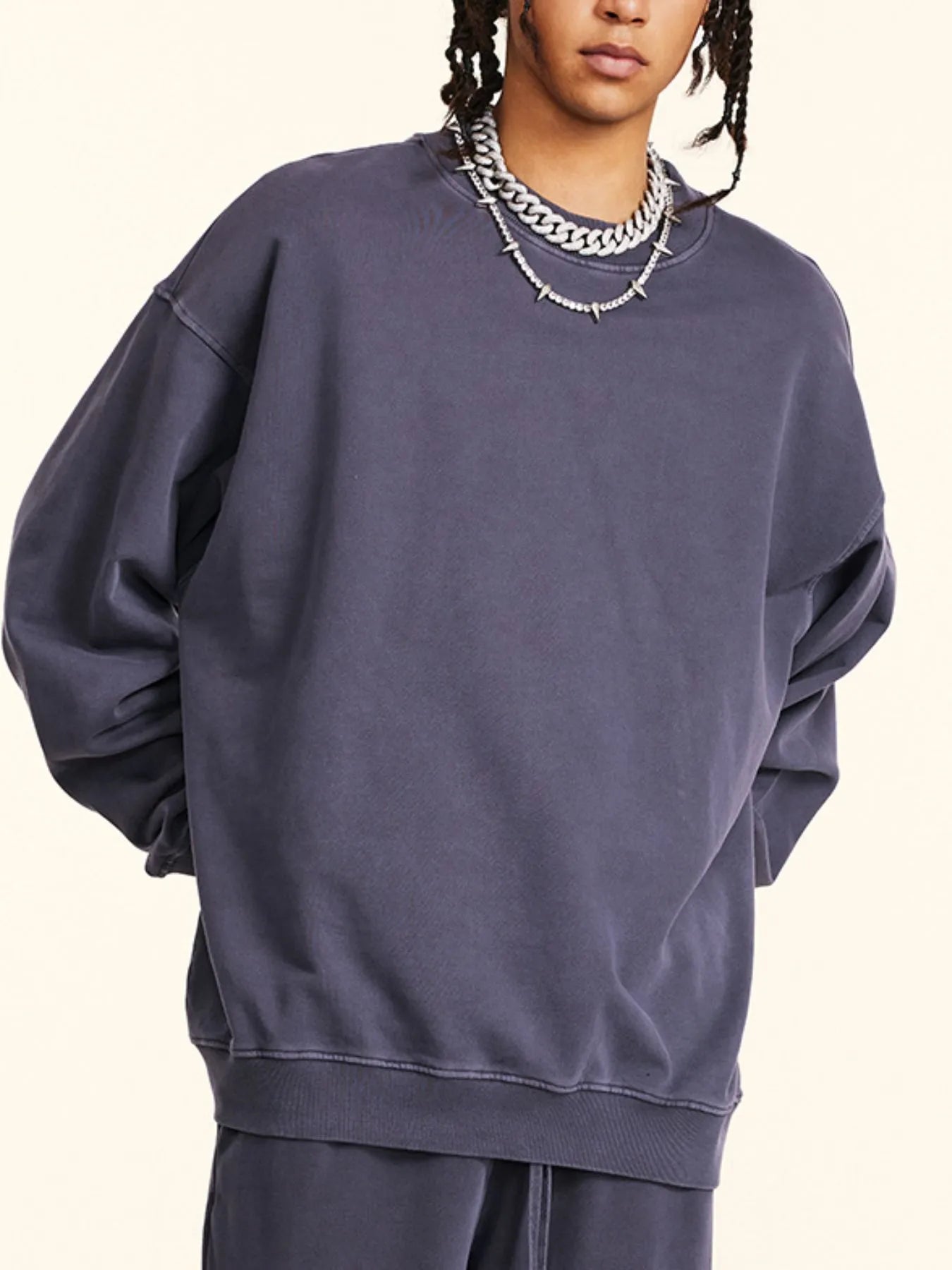 Men's Round Neck Drop Shoulder Sweatshirt - Velora Luxury Fashion