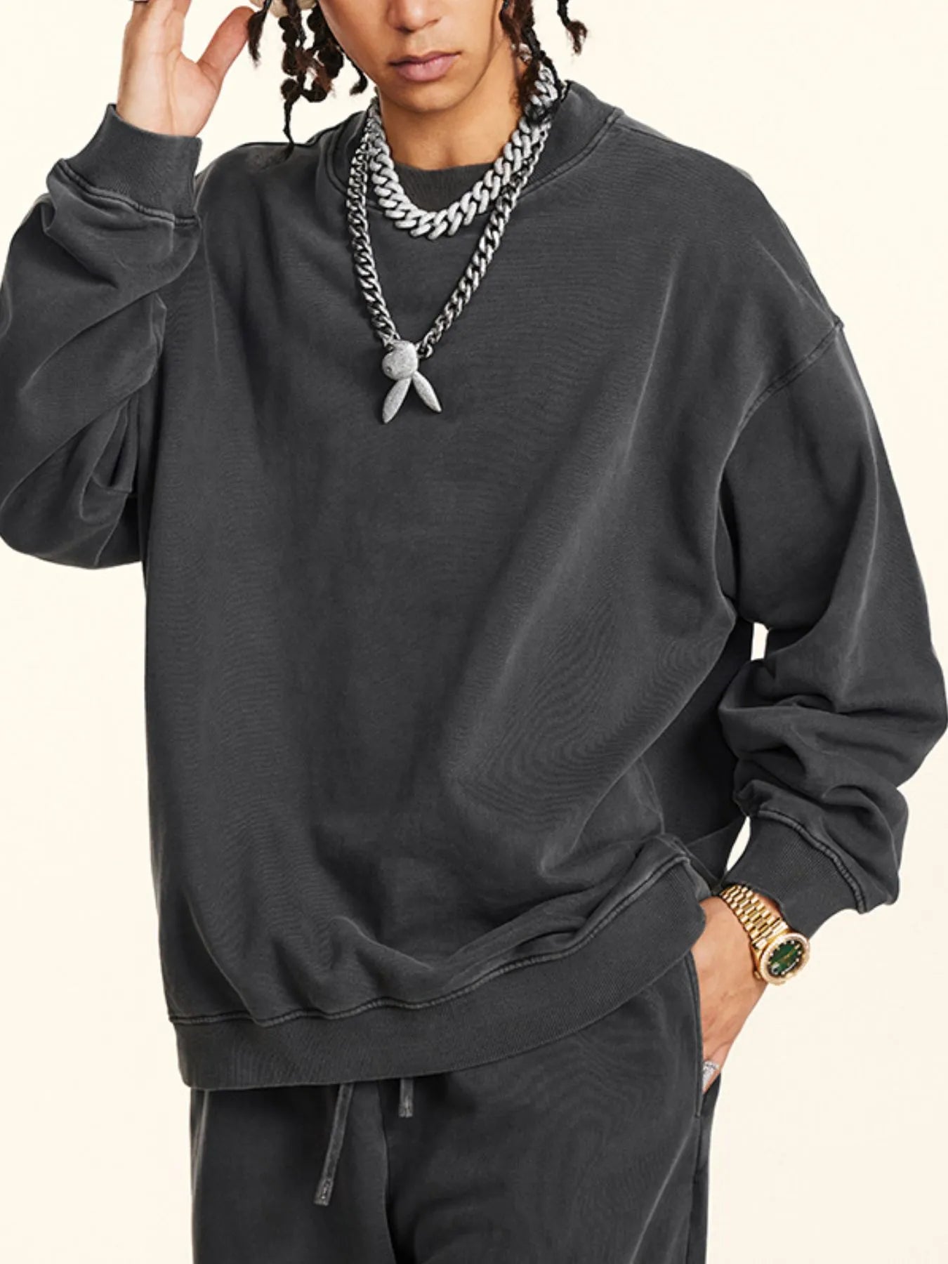 Men's Round Neck Drop Shoulder Sweatshirt - Velora Luxury Fashion