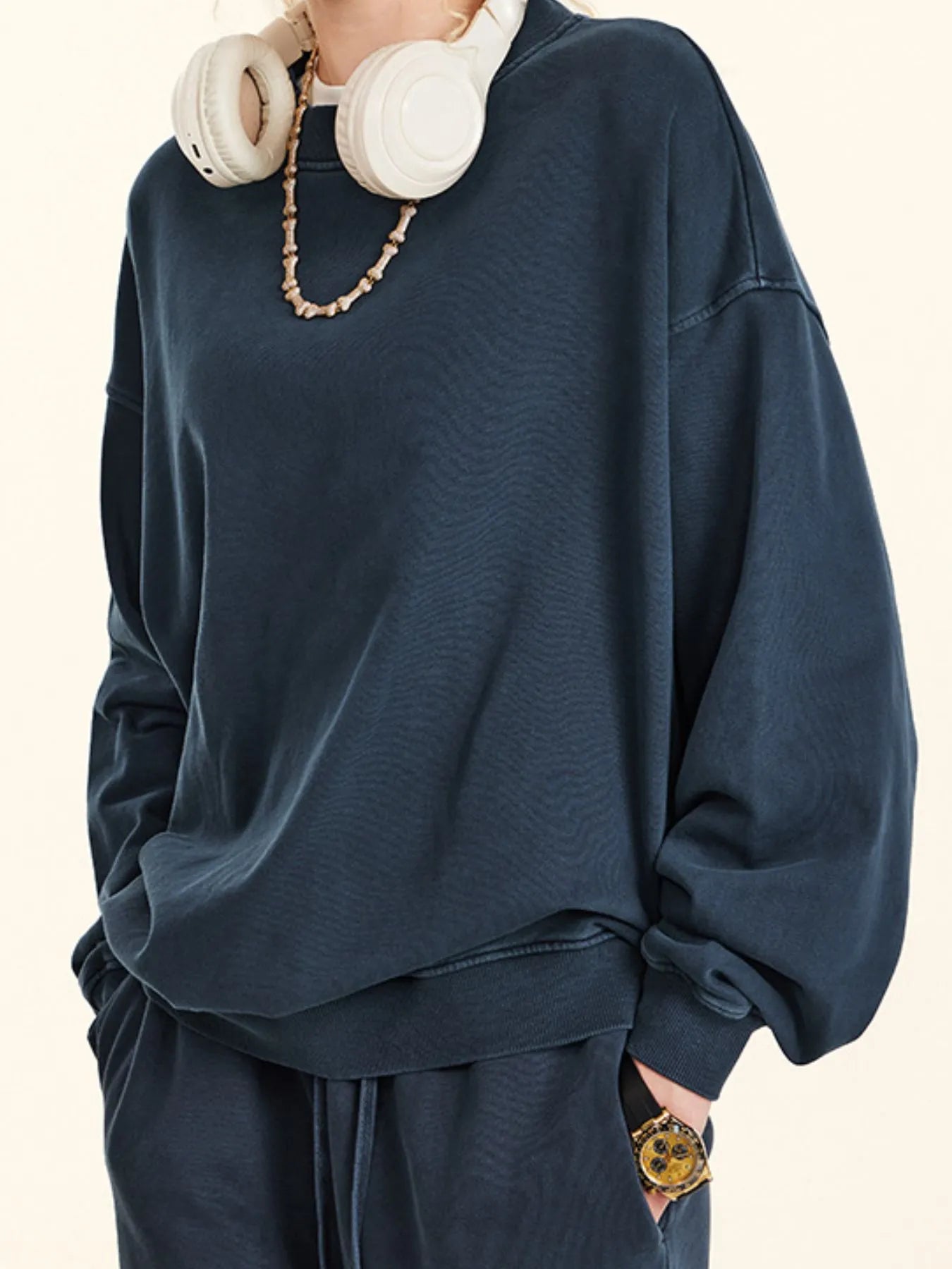 Men's Round Neck Drop Shoulder Sweatshirt - Velora Luxury Fashion