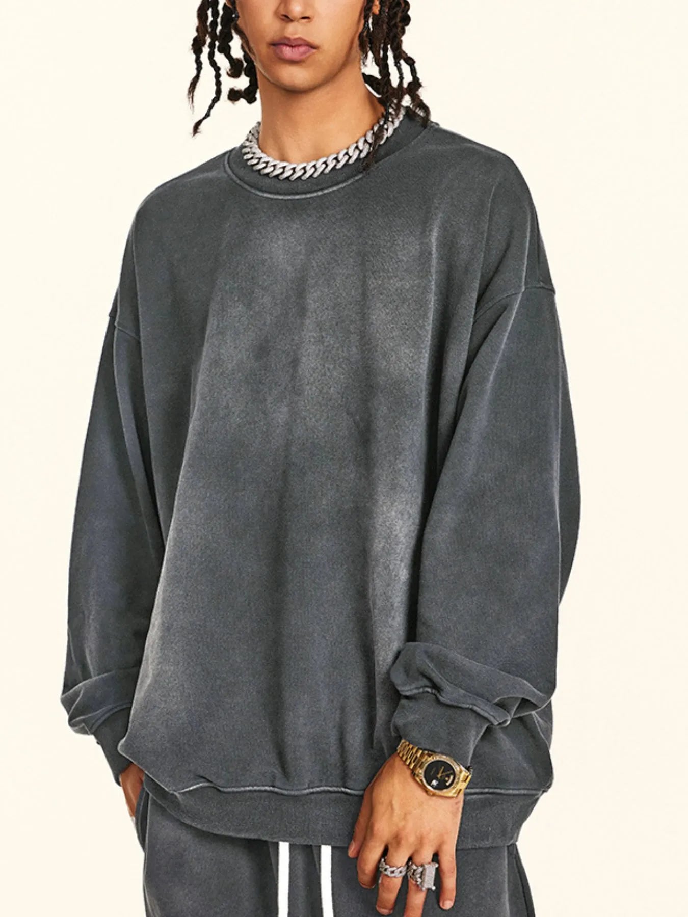 Men's Round Neck Drop Shoulder Sweatshirt - Velora Luxury Fashion