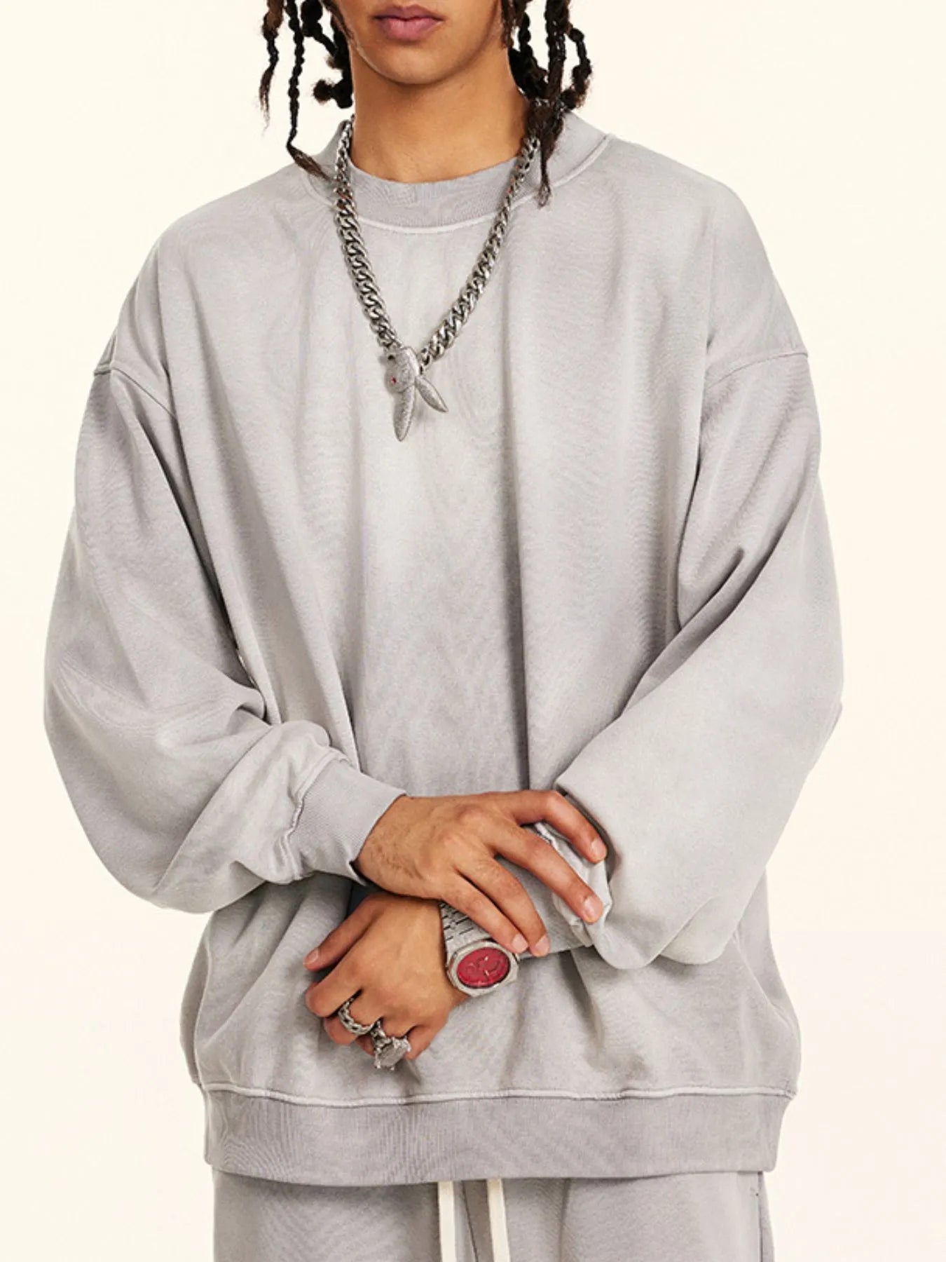 Men's Round Neck Drop Shoulder Sweatshirt - Velora Luxury Fashion