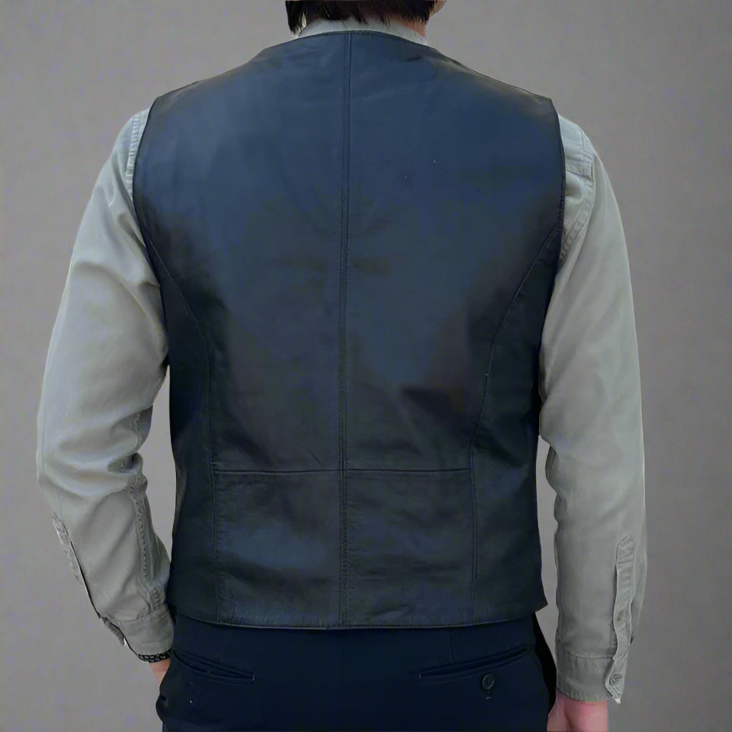 Men's Sheep Leather Vest. Snap Closure & Front Pockets - Velora Luxury Fashion