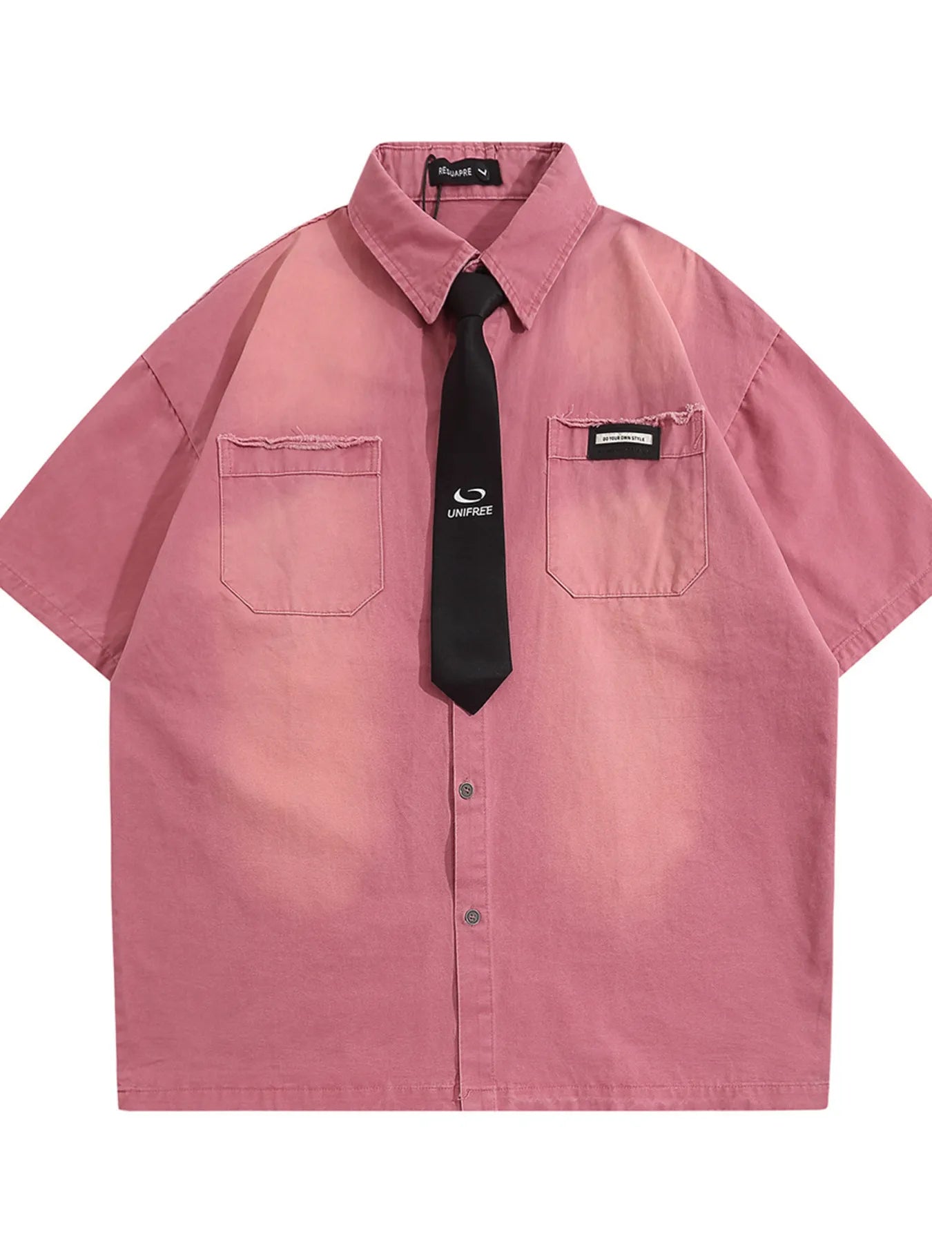 Men's Short Sleeve Denim Shirt with Tie Detail - Velora Luxury Fashion