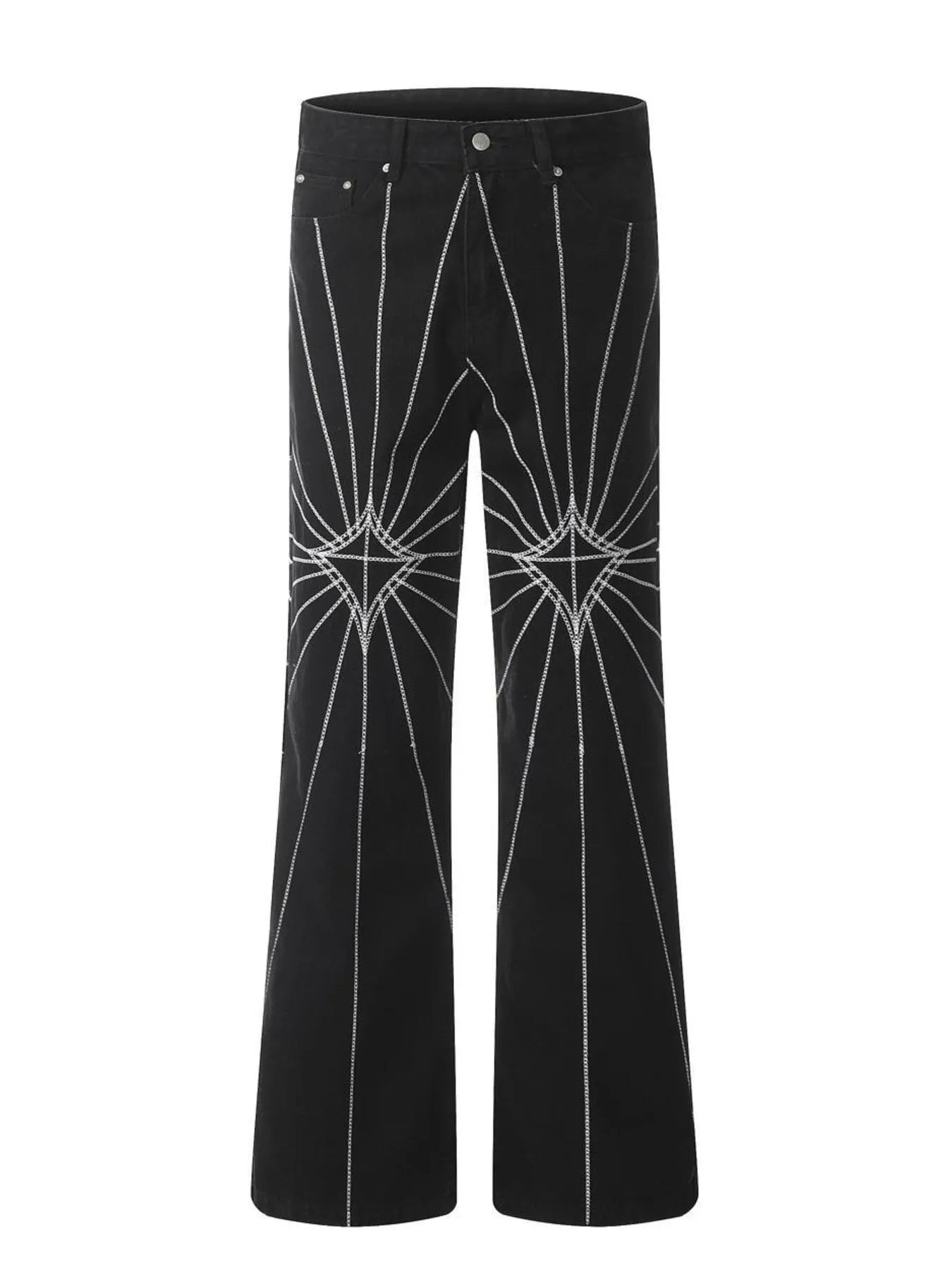 Men's Spider Web Embroidered Flared Jeans - Velora Luxury Fashion