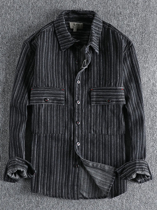 Men's Striped Button Down Denim Shirt - Velora Luxury Fashion