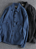 Men's Striped Button Down Denim Shirt - Velora Luxury Fashion