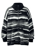 Men's Striped Fuzzy Zip-Up Cardigan - Velora Luxury Fashion