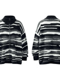 Men's Striped Fuzzy Zip-Up Cardigan - Velora Luxury Fashion