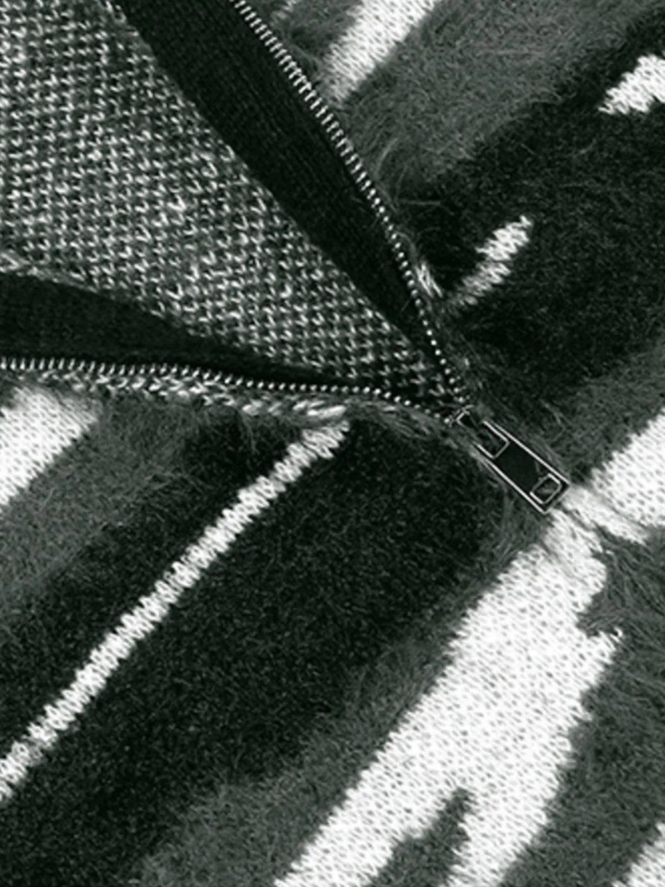 Men's Striped Fuzzy Zip-Up Cardigan - Velora Luxury Fashion