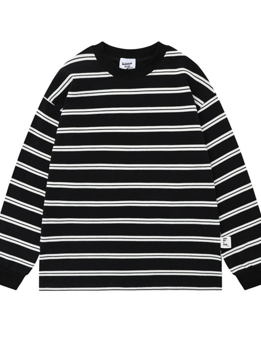 Men's Striped Round Neck Long Sleeve T-Shirt - Velora Luxury Fashion