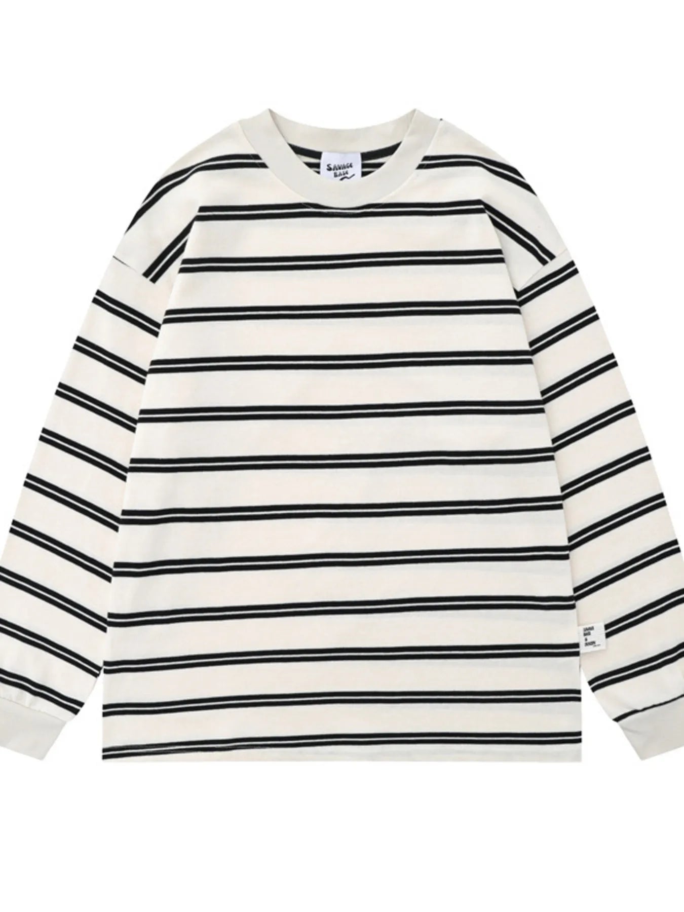 Men's Striped Round Neck Long Sleeve T-Shirt - Velora Luxury Fashion