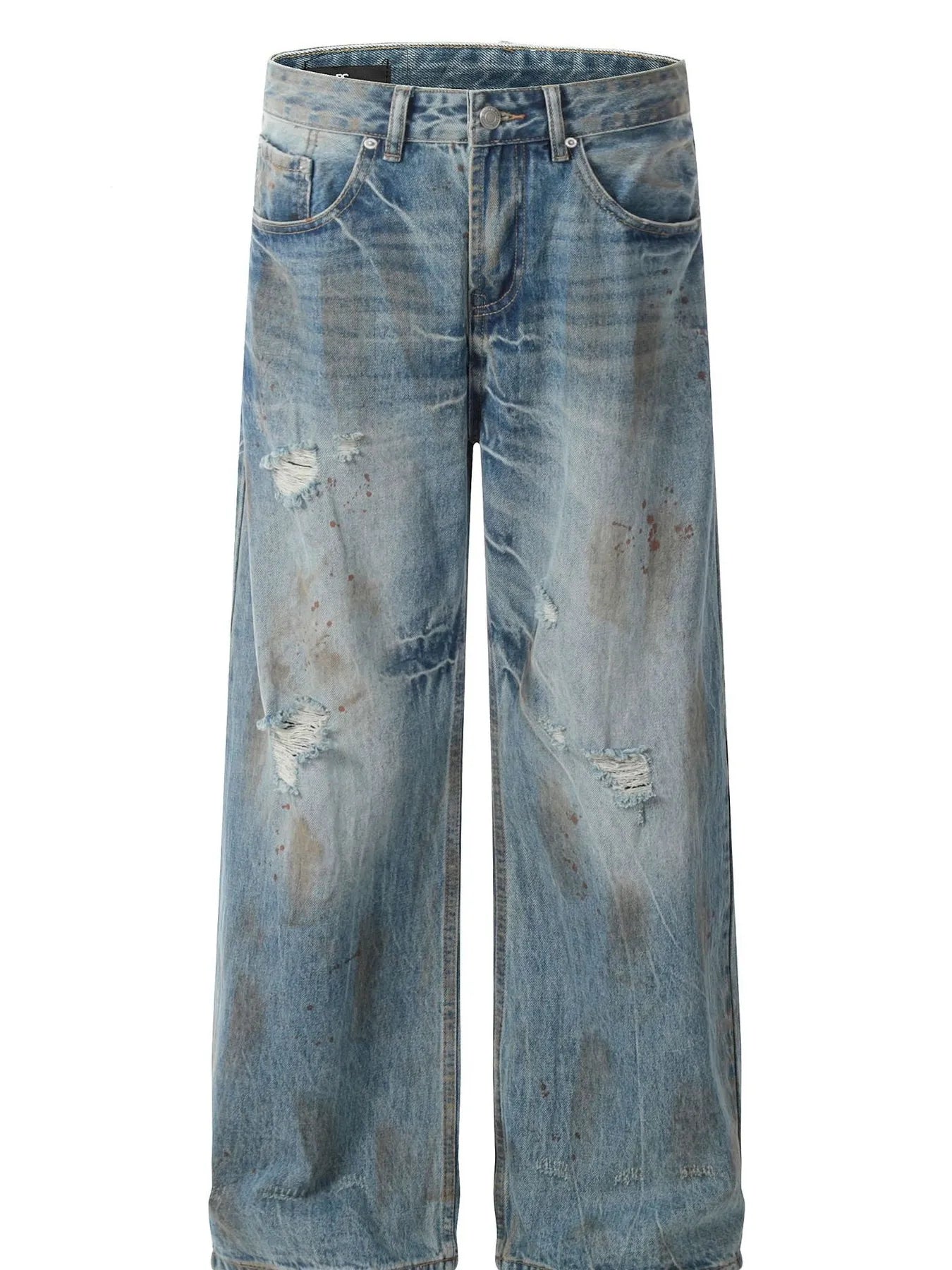Men's Vintage Distressed Wide Leg Denim Jeans - Velora Luxury Fashion