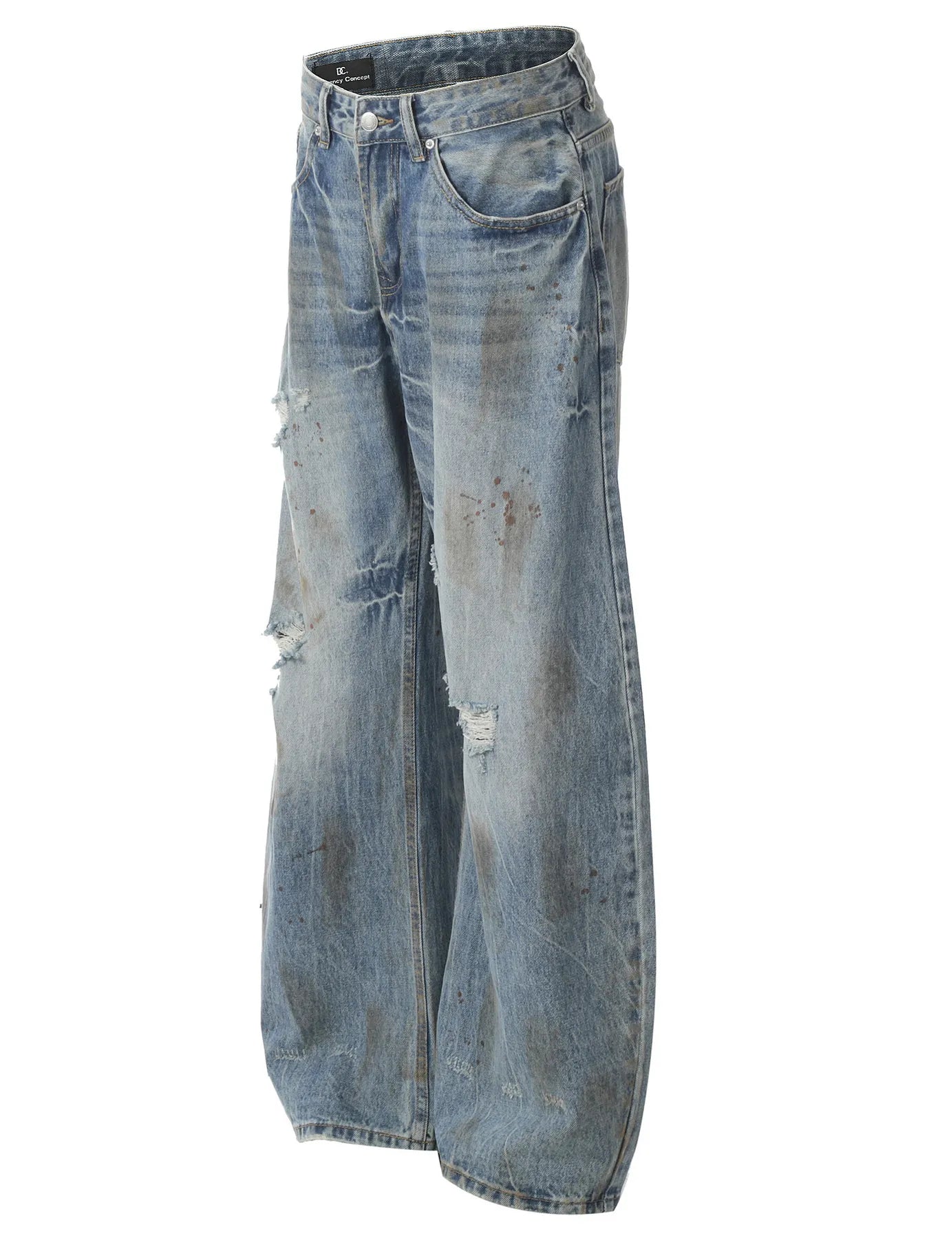 Men's Vintage Distressed Wide Leg Denim Jeans - Velora Luxury Fashion