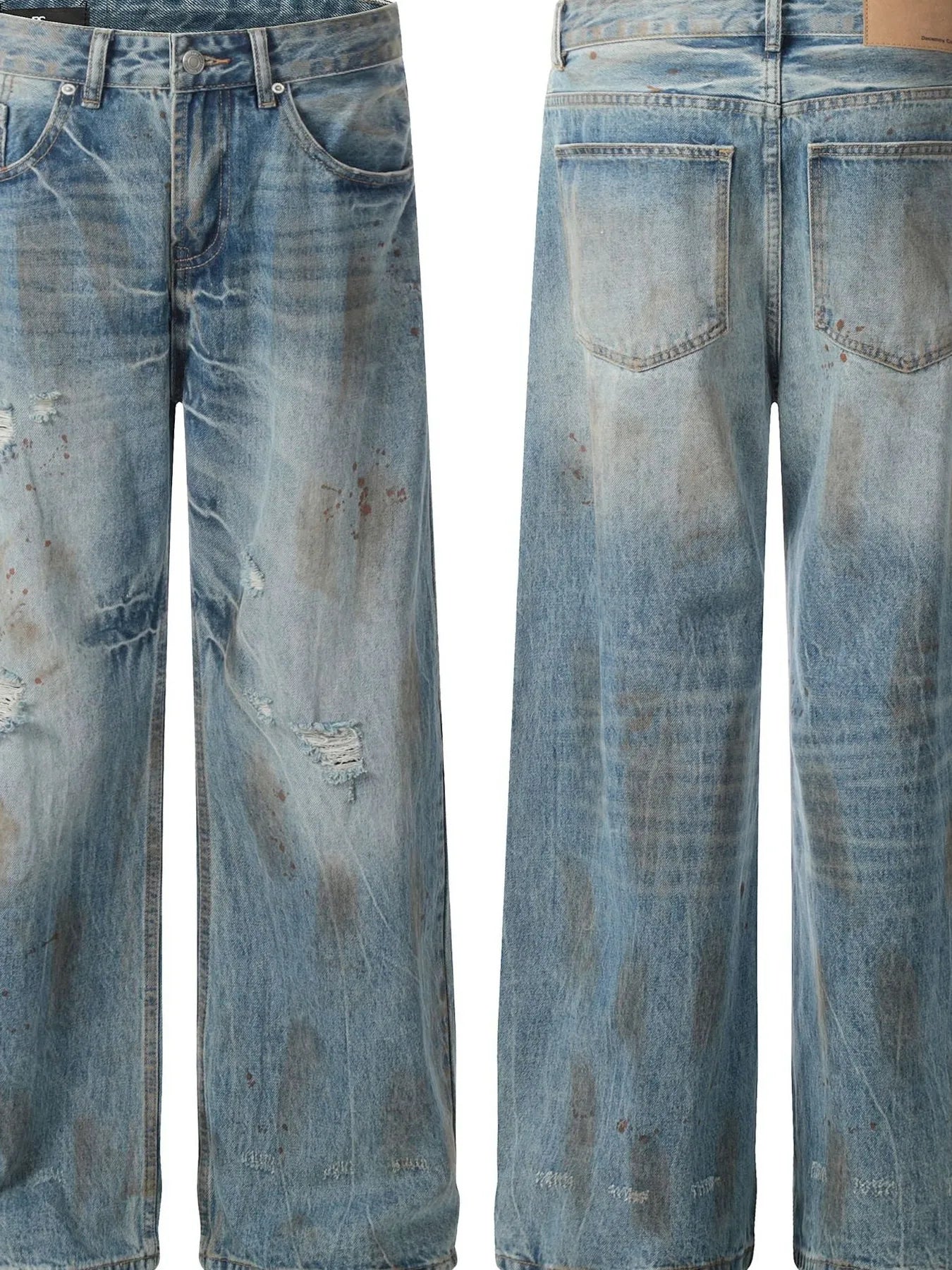 Men's Vintage Distressed Wide Leg Denim Jeans - Velora Luxury Fashion