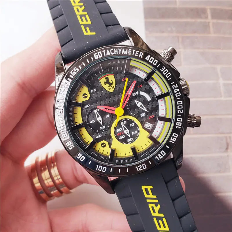 Men's Vintage Quartz Watch with 6 Needles - Ferrari Style - Velora Luxury Fashion