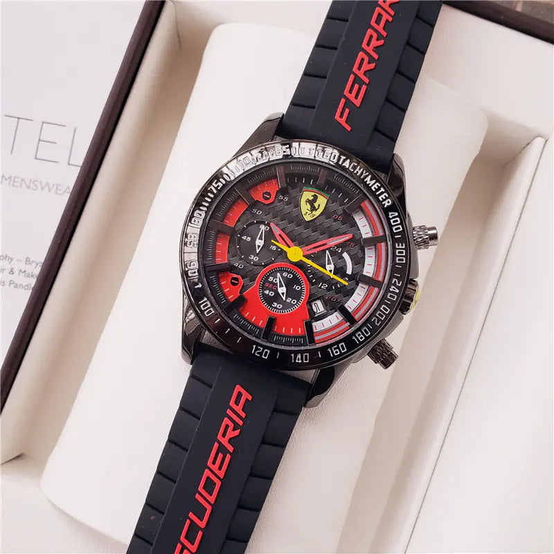 Men's Vintage Quartz Watch with 6 Needles - Ferrari Style - Velora Luxury Fashion